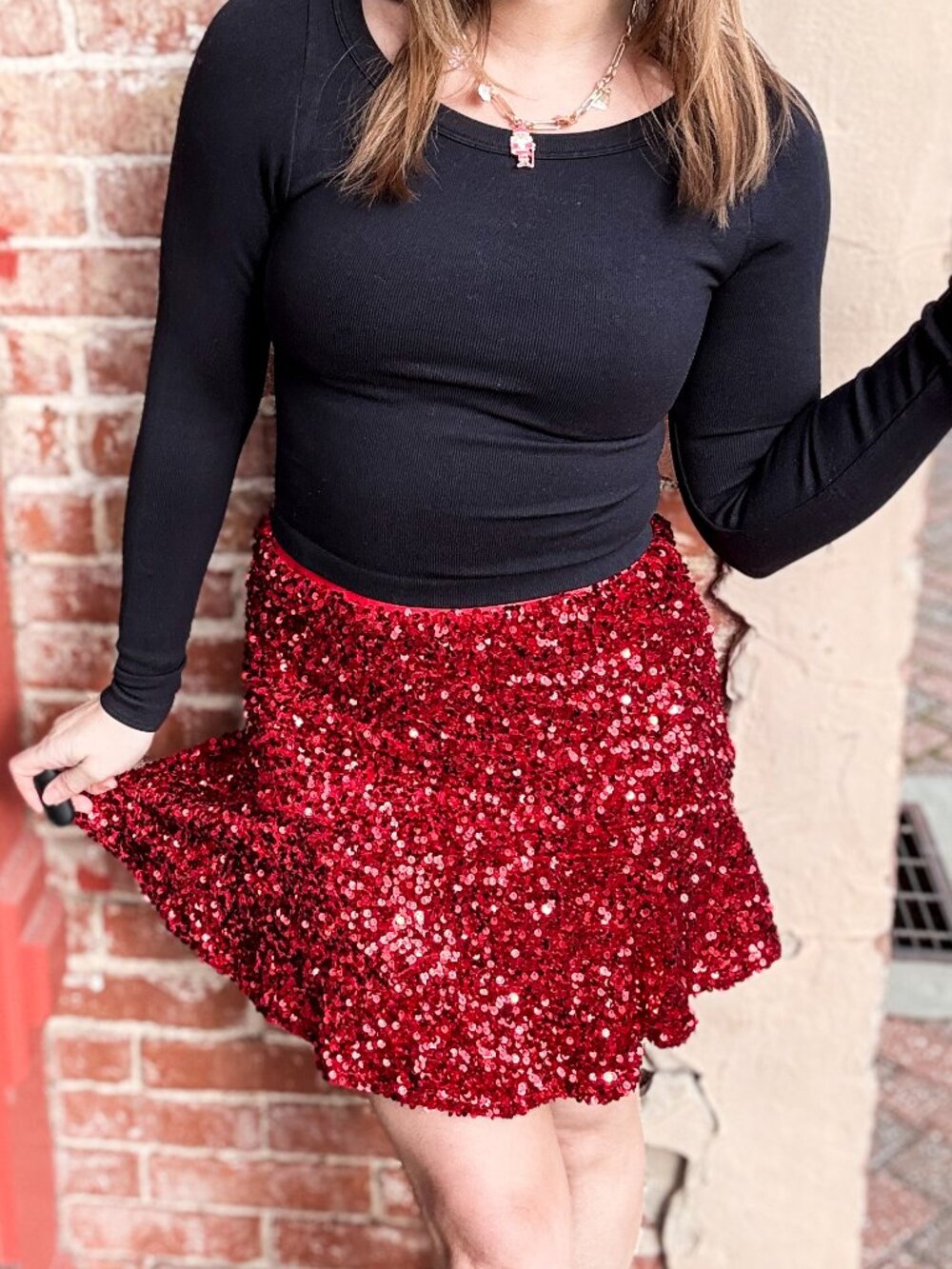 Red Sequin Trumpet Skirt